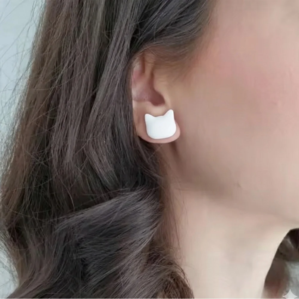 Cat Silhouette Stud Set — Handmade Resin Earrings — Hypoallergenic - Picture 4 of 7